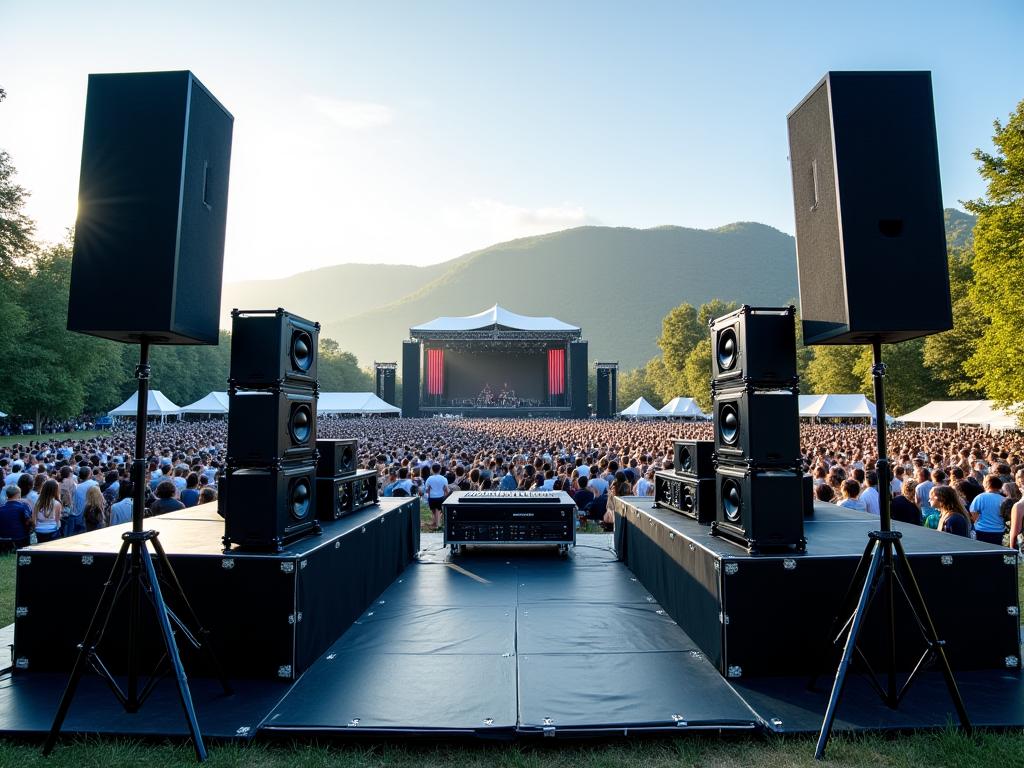 Evento al aire libre con sistema de sonido profesional